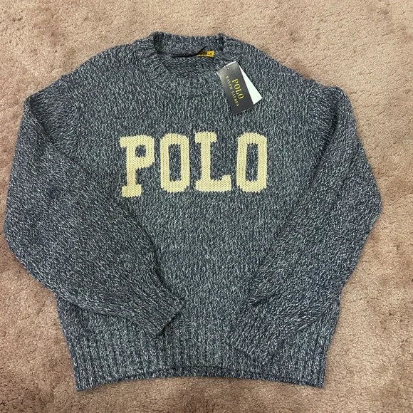 NWT Polo Ralph Lauren Logo Intarsia Pullover in Denim Marl - Small - Picture 4 of 8